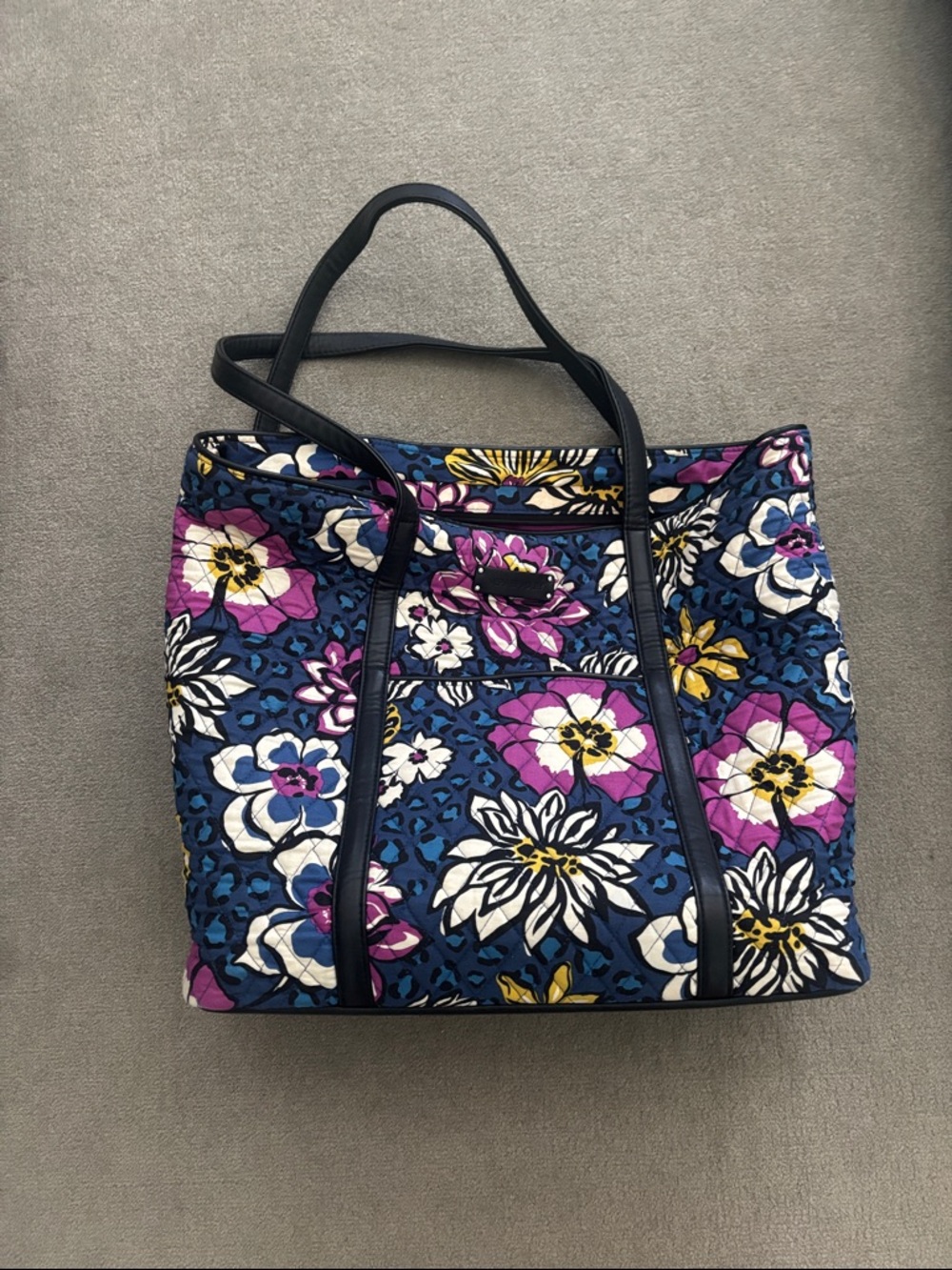 Vera Bradley Quilted Floral Tote in Navy, Purple & White